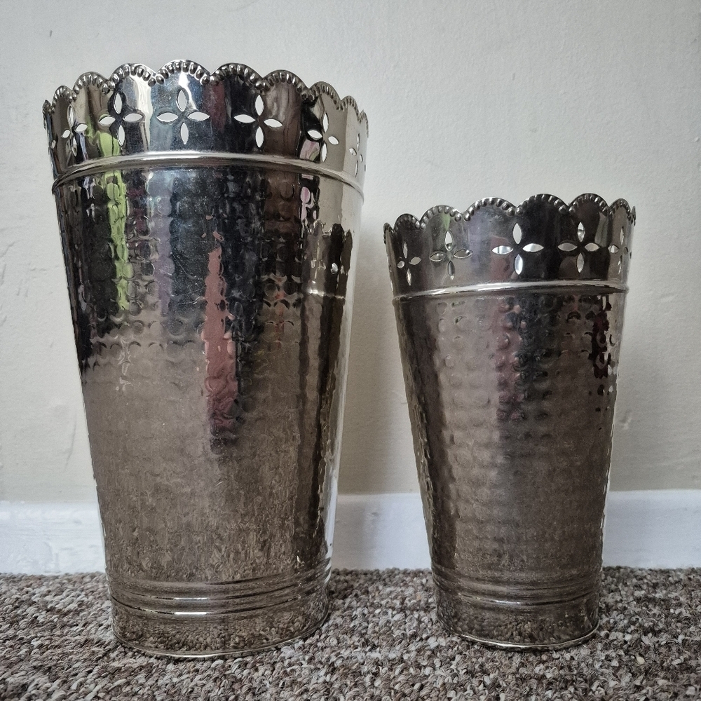 Elegant Silver Hammered Metal Vases